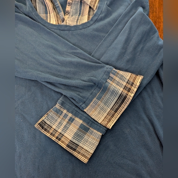 Fashion Bug Layered Blue Pullover with Plaid Shirt Detail Women's Size 22/24 - Picture 3 of 6